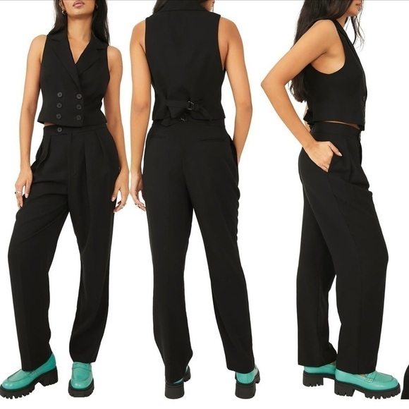 Free People Gabbie Vest Suit Spring Tux Black Set Sz6 NWOT - Picture 2 of 10